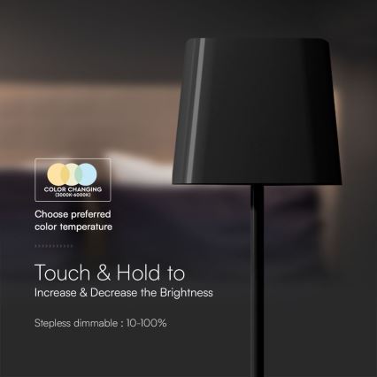 Lâmpada de mesa LED solar recarregável com dimmer, toque magnético LED/5W/5V 3000-6000K 3600 mAh IP65 preta