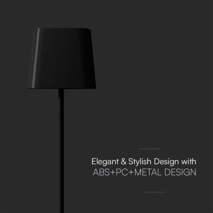 Lâmpada de mesa LED solar recarregável com dimmer, toque magnético LED/5W/5V 3000-6000K 3600 mAh IP65 preta