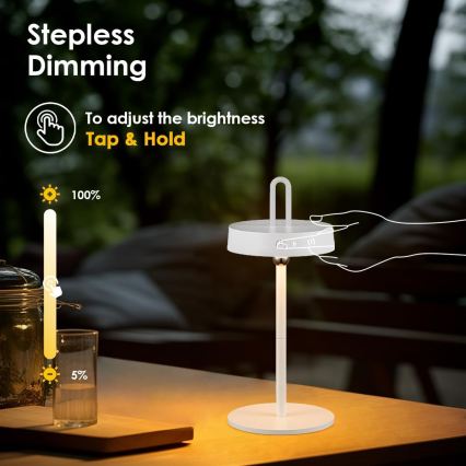 Lâmpada de mesa LED tátil recarregável regulável para exterior GENTLE LED/1,5W/3,7V 3000 mAh IP44 branca