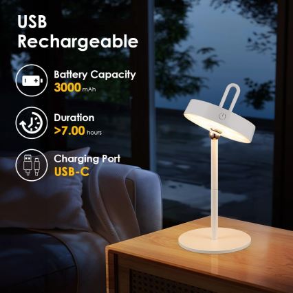 Lâmpada de mesa LED tátil recarregável regulável para exterior GENTLE LED/1,5W/3,7V 3000 mAh IP44 branca
