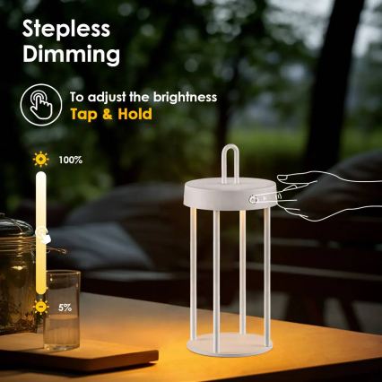 Candeeiro de mesa tátil recarregável LED regulável para exterior GENTLE LED/1,5W/3,7V 3000 mAh IP44 branco