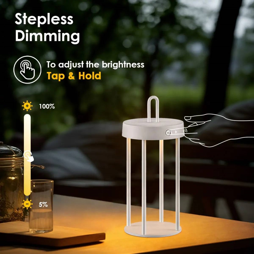 Candeeiro de mesa tátil recarregável LED regulável para exterior GENTLE LED/1,5W/3,7V 3000 mAh IP44 branco