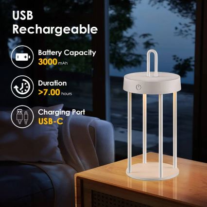 Candeeiro de mesa tátil recarregável LED regulável para exterior GENTLE LED/1,5W/3,7V 3000 mAh IP44 branco