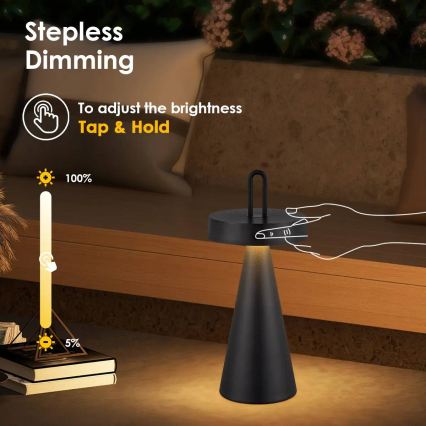 LED Lâmpada de mesa tátil recarregável e regulável para exterior HALO LED/1,5W/3,7V 3000 mAh IP44 preta
