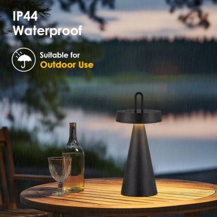 LED Lâmpada de mesa tátil recarregável e regulável para exterior HALO LED/1,5W/3,7V 3000 mAh IP44 preta