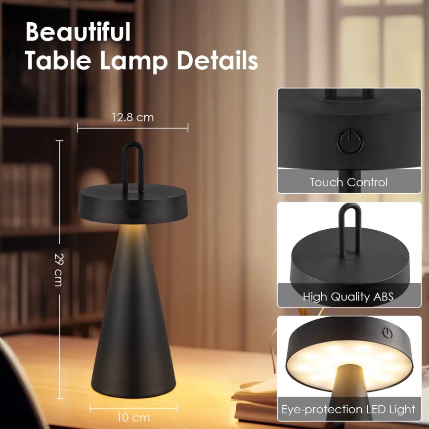 LED Lâmpada de mesa tátil recarregável e regulável para exterior HALO LED/1,5W/3,7V 3000 mAh IP44 preta