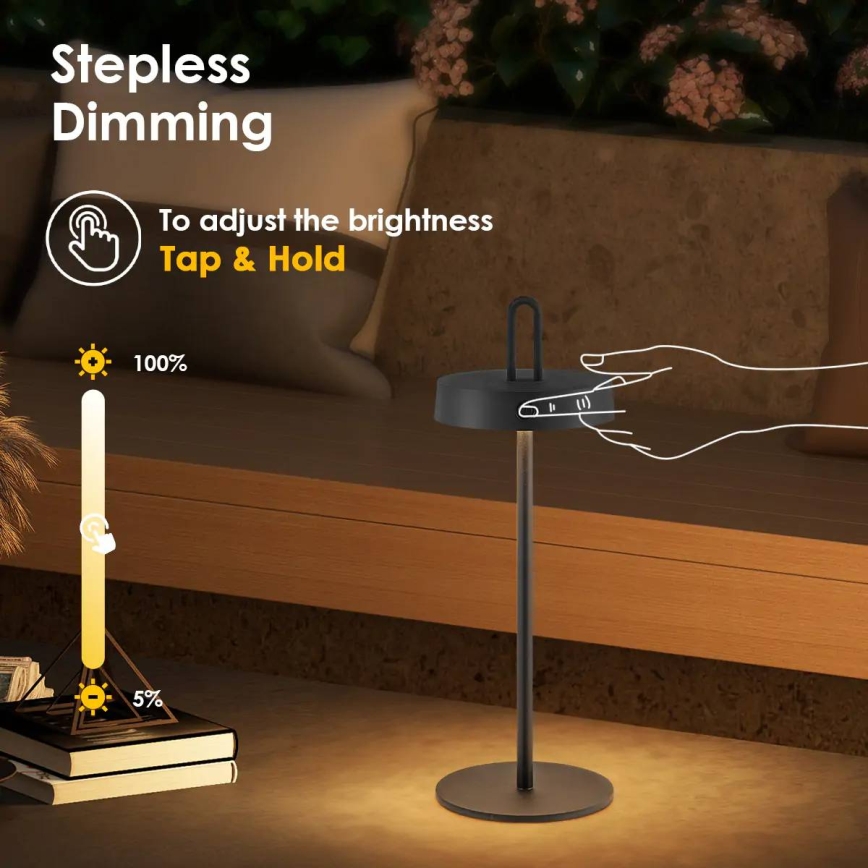 Candeeiro de mesa táctil recarregável LED regulável para exteriores SHINE LED/1,5W/3,7V 3000 mAh IP44 preto
