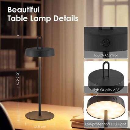 Candeeiro de mesa táctil recarregável LED regulável para exteriores SHINE LED/1,5W/3,7V 3000 mAh IP44 preto