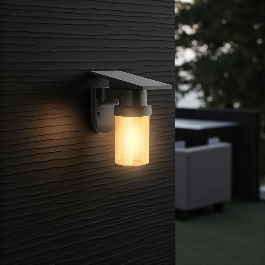 Aplique de parede solar LED 3,7 V 2700/3200/5000 K IP54 1800 mAh preto/bege fumê + controlo remoto