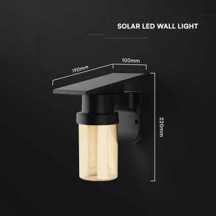 Aplique de parede solar LED 3,7 V 2700/3200/5000 K IP54 1800 mAh preto/bege fumê + controlo remoto