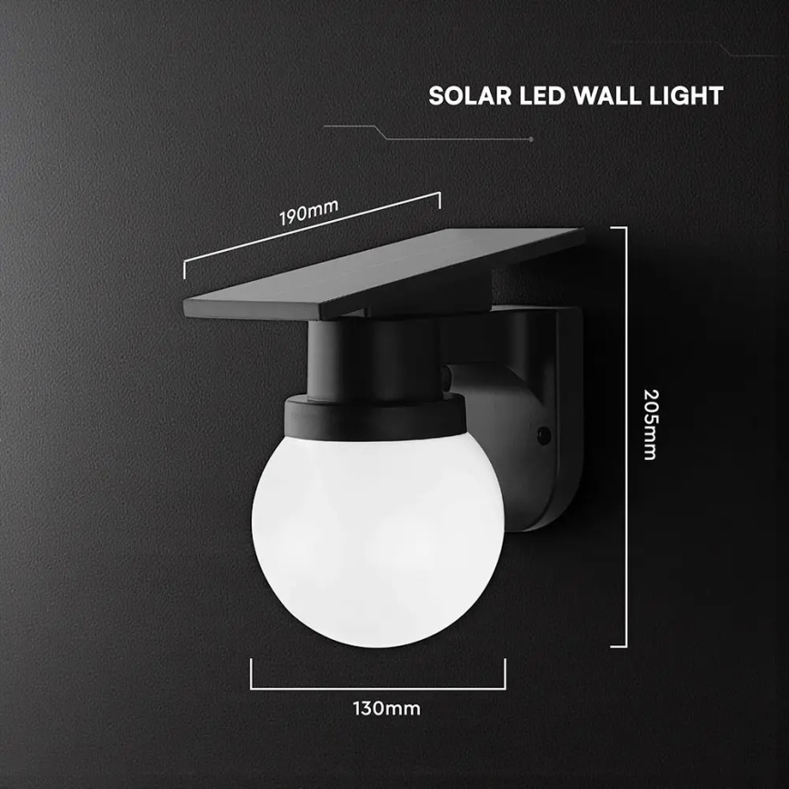 Arandela solar LED/3,7V 3000/4000/6400K IP54 1800 mAh preta + comando remoto