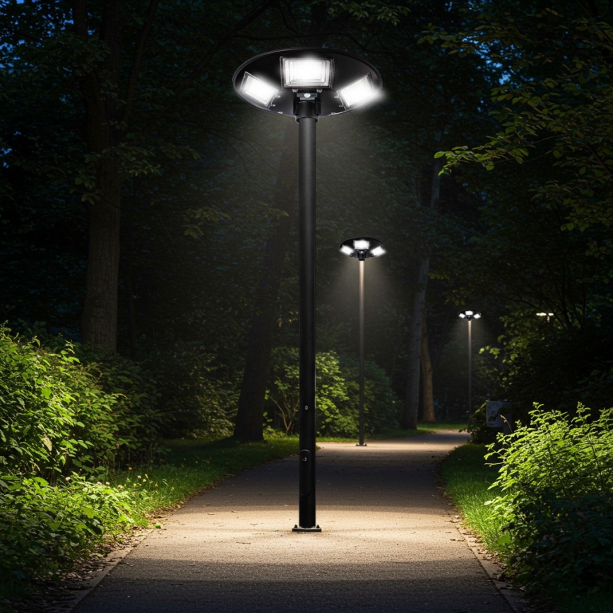 Lâmpada solar de rua LED regulável com sensor LED/22W/6V 18000 mAh 6500K IP65 preta + controlo remoto