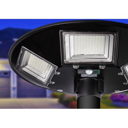 Lâmpada solar de rua LED regulável com sensor LED/22W/6V 18000 mAh 6500K IP65 preta + controlo remoto
