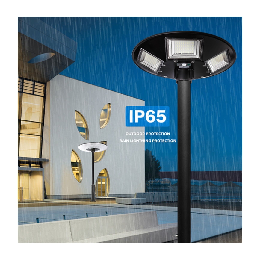 Lâmpada solar de rua LED regulável com sensor LED/22W/6V 18000 mAh 6500K IP65 preta + controlo remoto