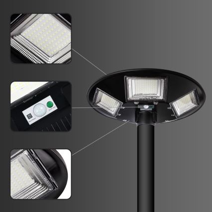 Lâmpada solar de rua LED regulável com sensor LED/22W/6V 18000 mAh 6500K IP65 preta + controlo remoto