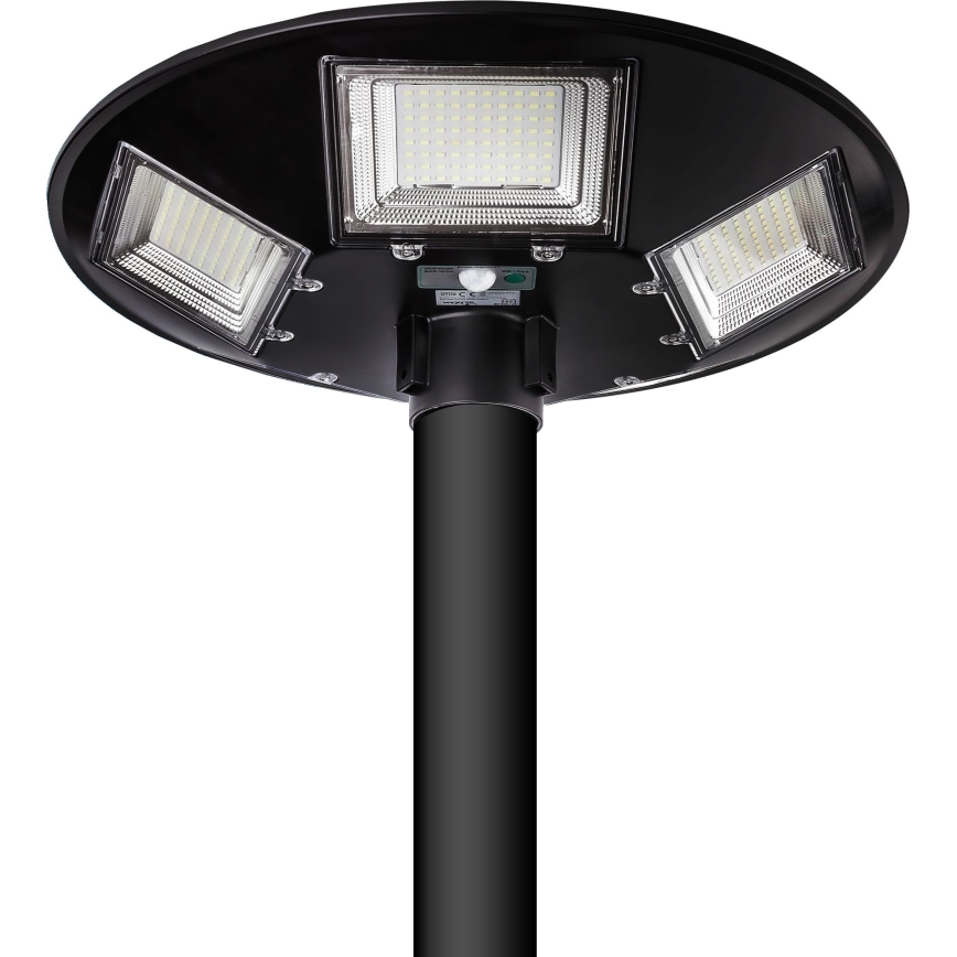 Lâmpada solar de rua LED regulável com sensor LED/22W/6V 18000 mAh 6500K IP65 preta + controlo remoto