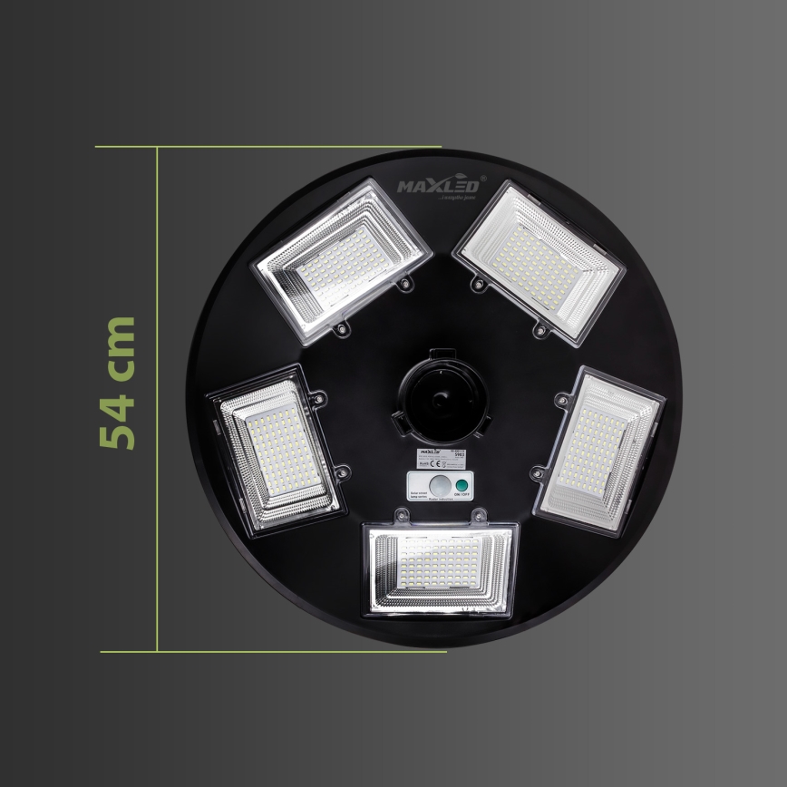 Lâmpada solar de rua LED regulável com sensor LED/22W/6V 18000 mAh 6500K IP65 preta + controlo remoto
