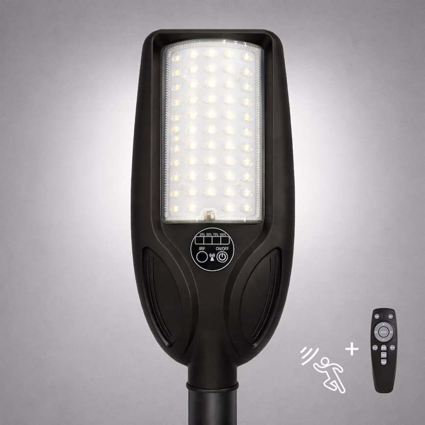 Lâmpada solar de rua LED dimerizável com sensor VENICE LED/50W/3,2V 4000 mAh IP65 preta + controlo remoto