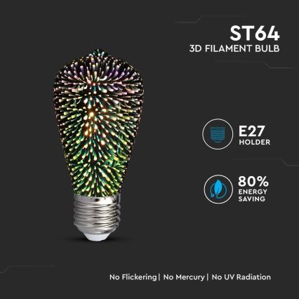 Lâmpada decorativa LED 3D FILAMENT ST64 E27/3W/230V 3000K