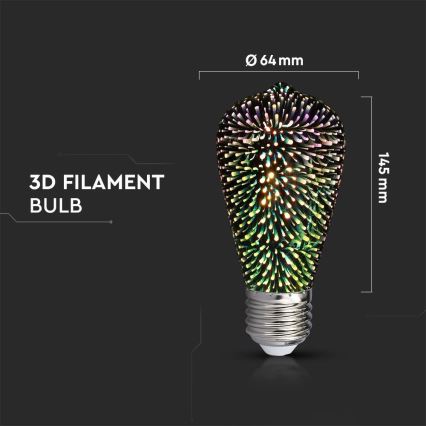 Lâmpada decorativa LED 3D FILAMENT ST64 E27/3W/230V 3000K