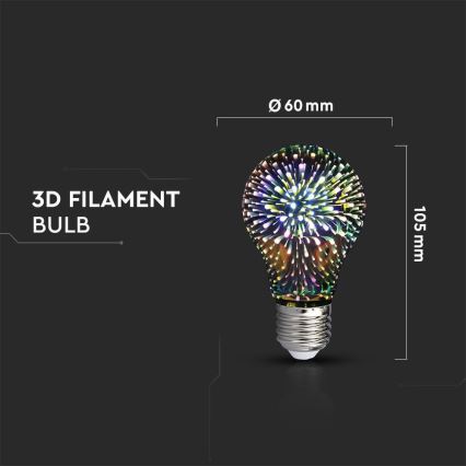 Lâmpada decorativa LED 3D FILAMENTO A60 E27/3W/230V 3000K