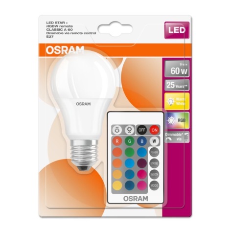 Lâmpada fosca RGB LED E27/9W/230V 2700K com comando - Osram