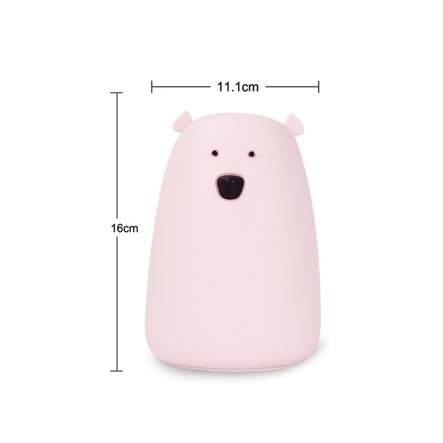 Lâmpada de toque infantil LED RGB URSO LED/0,8W/5V rosa + USB