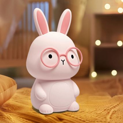 Lâmpada infantil tátil LED RGBW regulável FLORKA LED/1W/5V USB 1200 mAh coelhinho rosa