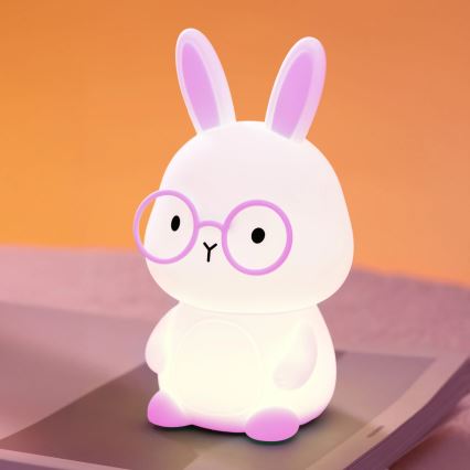 Lâmpada infantil tátil LED RGBW regulável FLORKA LED/1W/5V USB 1200 mAh coelhinho rosa