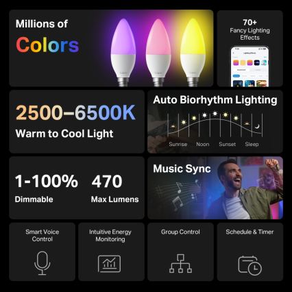 Lâmpada inteligente LED RGBW dimável E14/4,8W/230V 2500-6700K - TP-Link