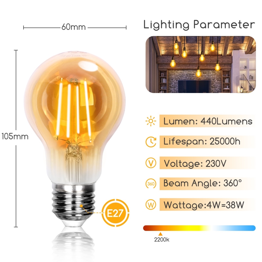 Lâmpada LED A60 E27/4W/230V 2200K - Aigostar