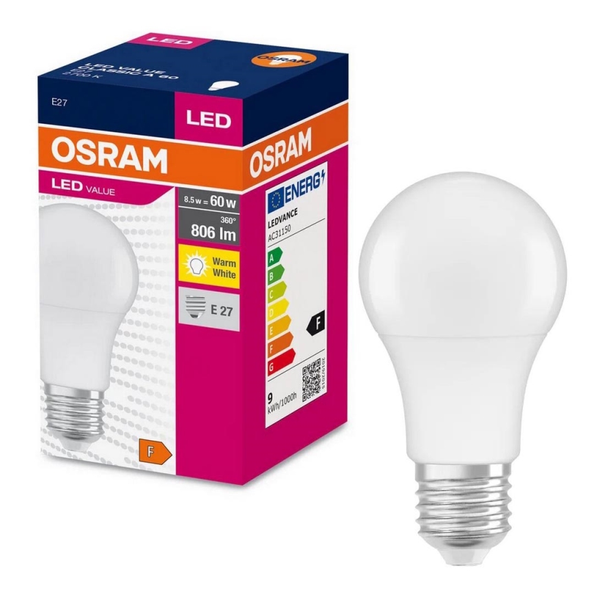 Lâmpada LED A60 E27/8,5W/230V 2700K - Osram