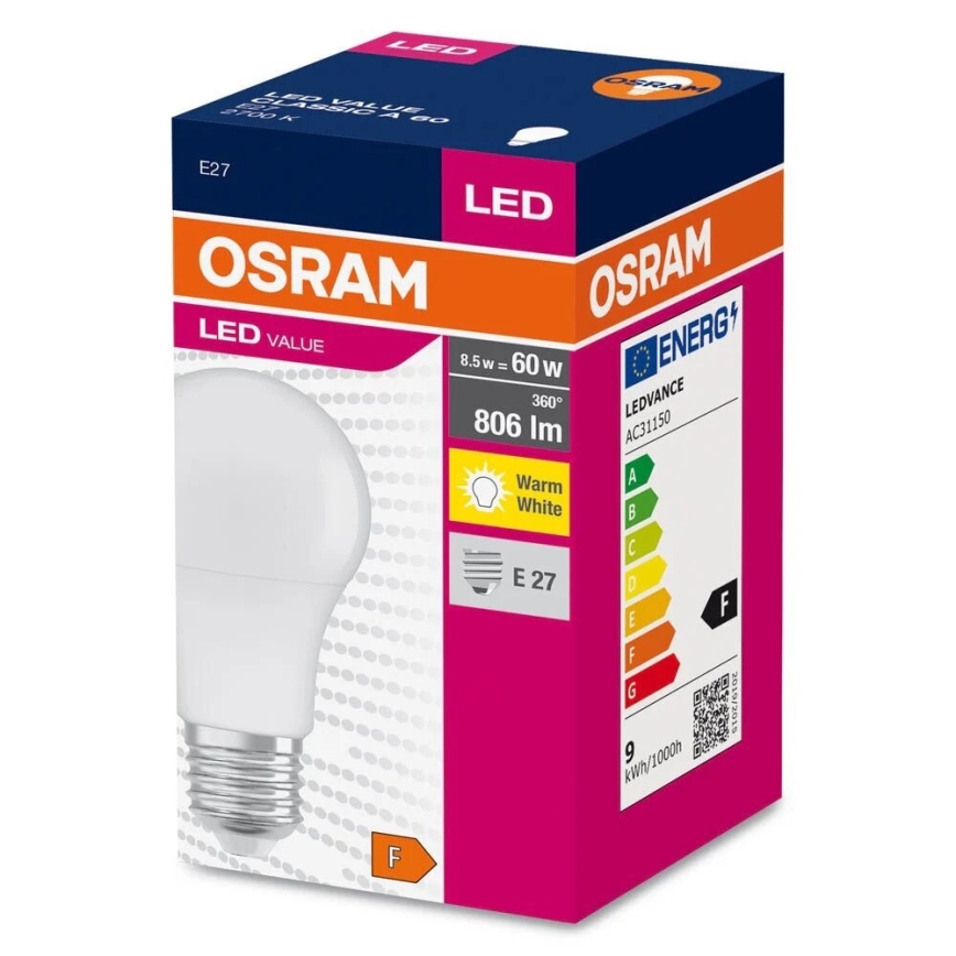 Lâmpada LED A60 E27/8,5W/230V 2700K - Osram