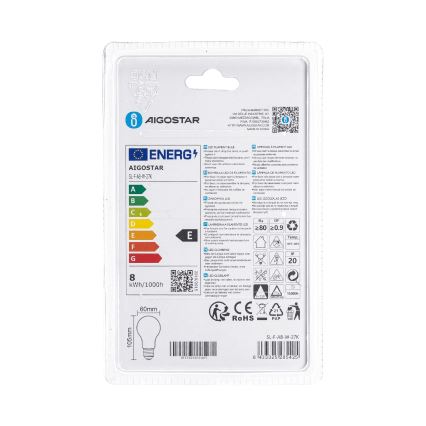 Lâmpada LED A60 E27/8W/230V 330° 2700K - Aigostar