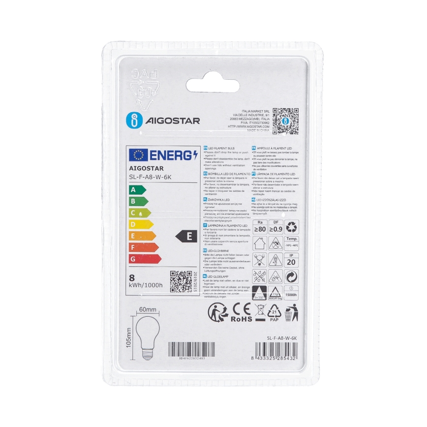 Lâmpada LED A60 E27/8W/230V 330° 6500K - Aigostar