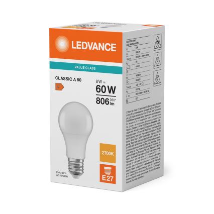 Lâmpada LED CLASSIC A60 E27/8W/230V 2700K - Ledvance