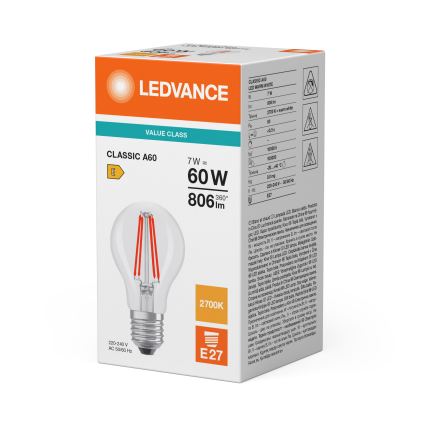 Lâmpada LED CLASSIC FILAMENT A60 E27/7W/230V 2700K - Ledvance