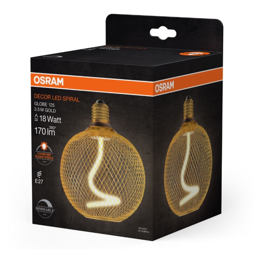 Lâmpada LED com regulação DECOR FILAMENT G125 E27/3,5W/230V 1800K dourado - Osram