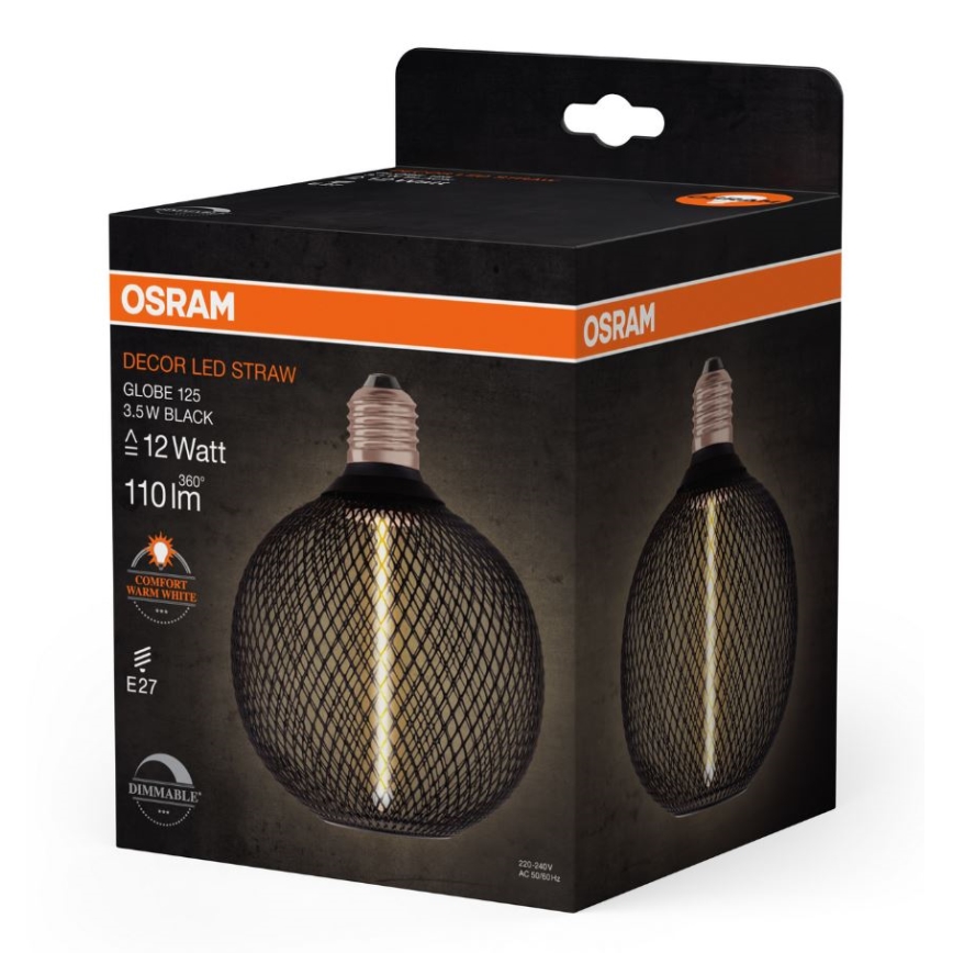 Lâmpada LED com regulação DECOR  FILAMENT G125 E27/3,5W/230V 1800K preto - Osram