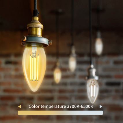 Lâmpada LED com regulação FILAMENT C35 E14/4,5W/230V 2700-6500K Wi-Fi - Aigostar