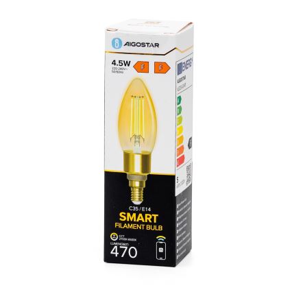Lâmpada LED com regulação FILAMENT C35 E14/4,5W/230V 2700-6500K Wi-Fi - Aigostar