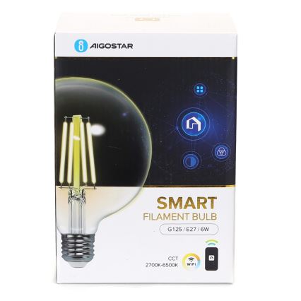 Lâmpada LED com regulação FILAMENT G125 E27/6W/230V 2700-6500K Wi-Fi - Aigostar