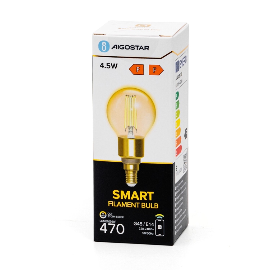 Lâmpada LED com regulação FILAMENT G45 E14/4,5W/230V 2700-6500K Wi-Fi - Aigostar