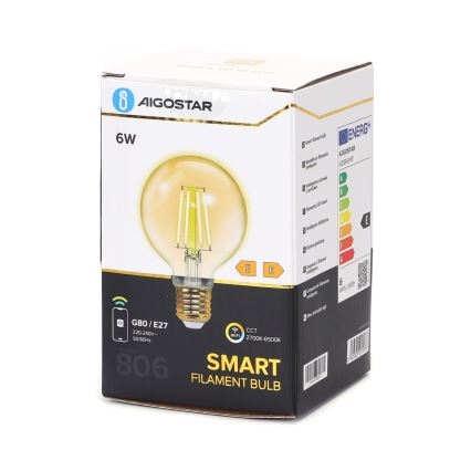 Lâmpada LED com regulação FILAMENT G80 E27/6W/230V 2700-6500K Wi-Fi - Aigostar