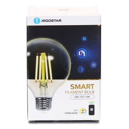 Lâmpada LED com regulação FILAMENT G95 E27/6W/230V 2700-6500K Wi-Fi - Aigostar