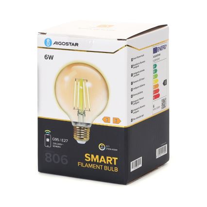 Lâmpada LED com regulação FILAMENT G95 E27/6W/230V 2700-6500K Wi-Fi - Aigostar