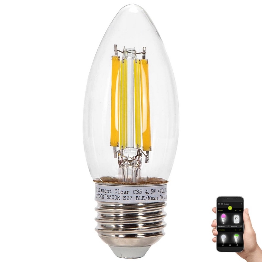 Lâmpada LED com regulação FILAMENT MESH Inteligente C35 E27/4,5W/230V 2700-6500K - Aigostar