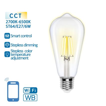 Lâmpada LED com regulação FILAMENT ST64 E27/6W/230V 2700-6500K Wi-Fi - Aigostar