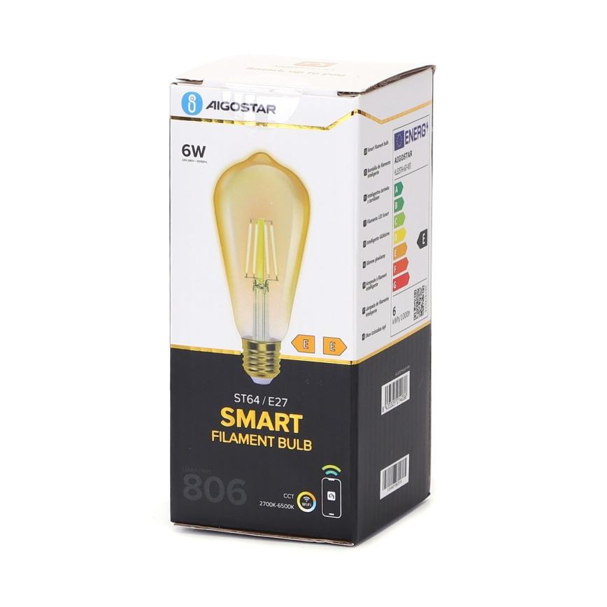 Lâmpada LED com regulação FILAMENT ST64 E27/6W/230V 2700-6500K Wi-Fi - Aigostar