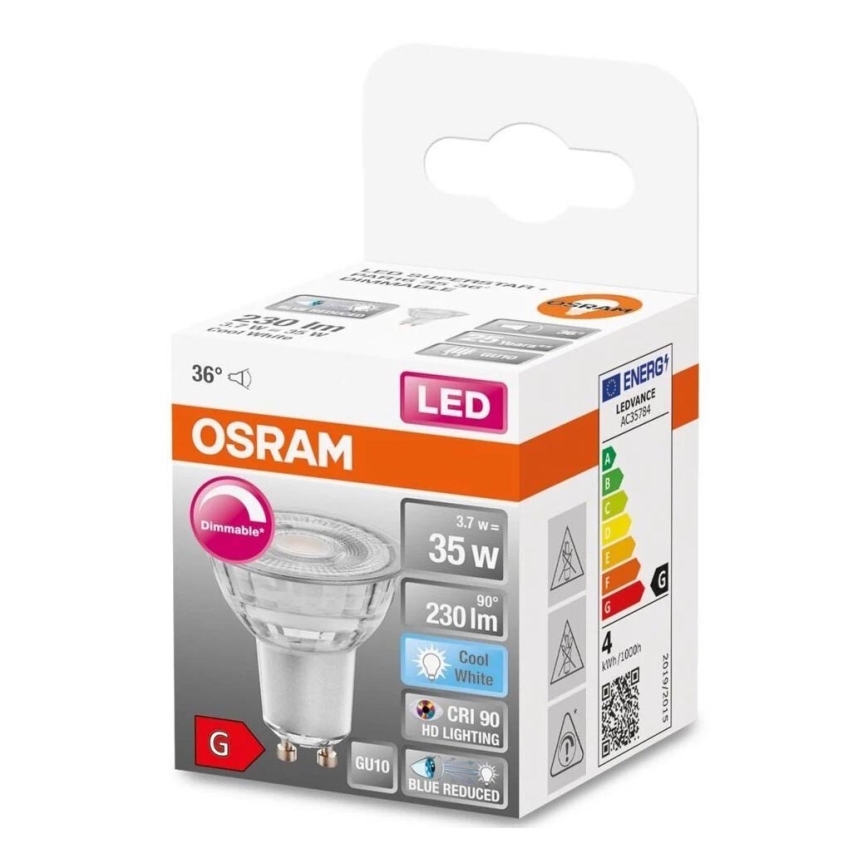 Lâmpada LED com regulação PAR16 GU10/3,7W/230V 4000K CRI 90 - Osram